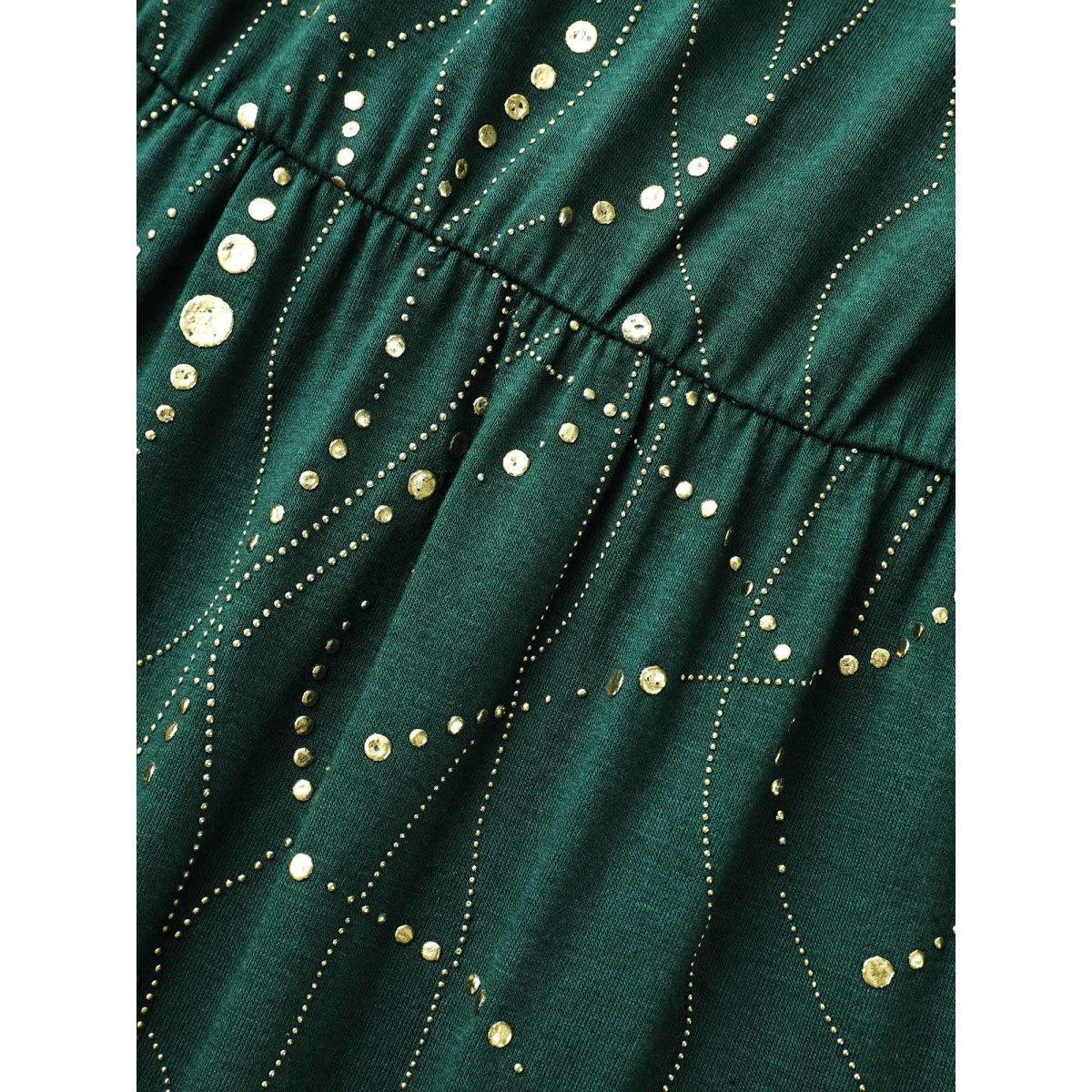 Plus Size Glitter Crew Neck Waist-Cinched Dress Truegreen Women Cocktail Texture Party Curvy Bloomchic 26/4X Product Image