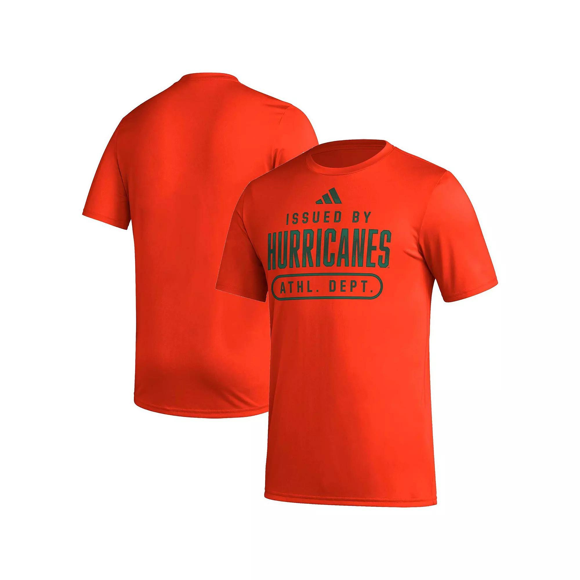 Mens adidas Miami Hurricanes Sideline AEROREADY Pregame T-Shirt Product Image