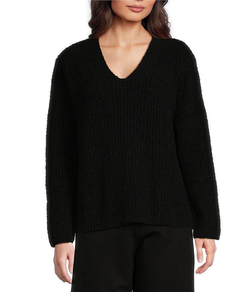 Eileen Fisher Organic Cotton Fluff V-Neck Long Sleeve Boxy Sweater Product Image