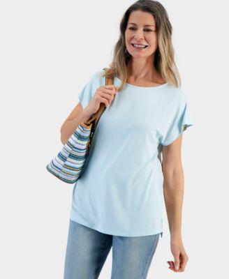 Style & Co Womens Boat-neck Short-Sleeve Mixed Media Tee, Created for Macys Product Image