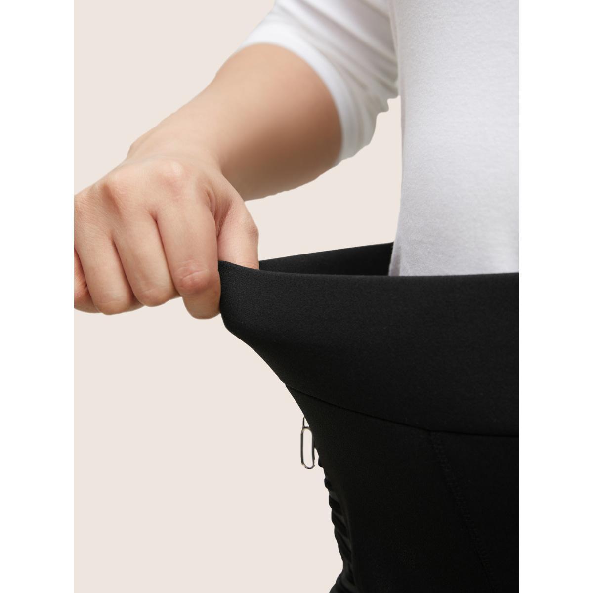 Plus Size Zip Detail Wideband Waist Patchwork Pocket Pants Women Black Casual Skinny High Rise Everyday Pants BloomChic 12/L Product Image