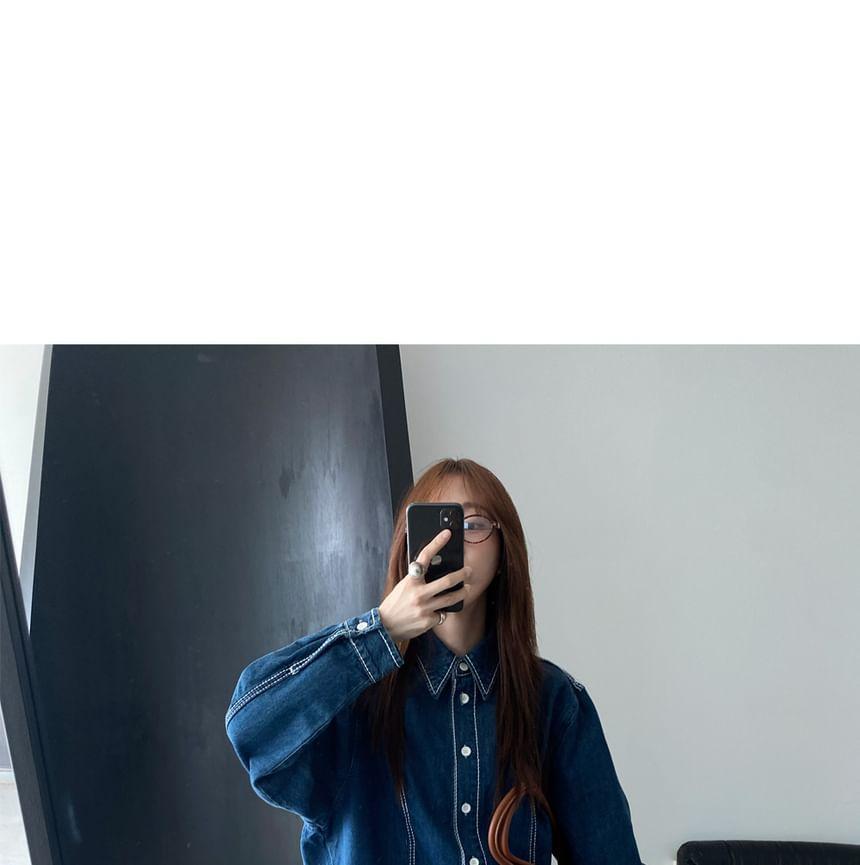 Long-Sleeve Denim Mini Shirt Dress Product Image