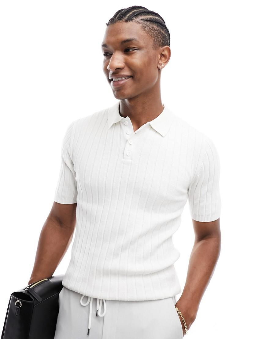 ASOS DESIGN knitted muscle fit rib polo t-shirt Product Image