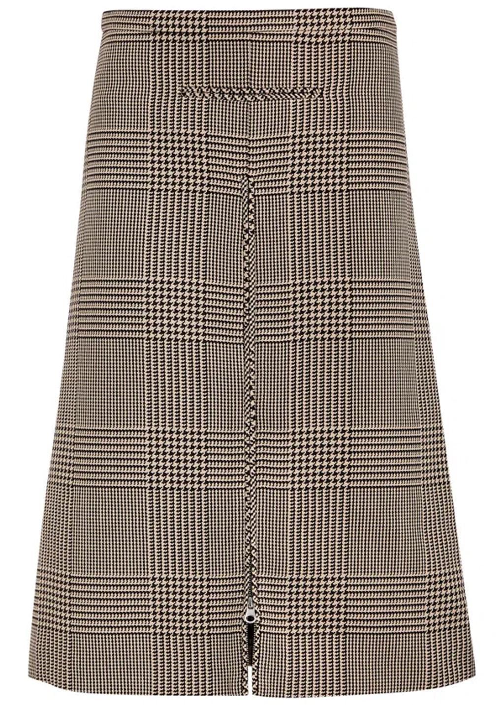 COURRÈGES Zipped Prince Of Wales Midi Skirt In Sand / Mud Brown Product Image