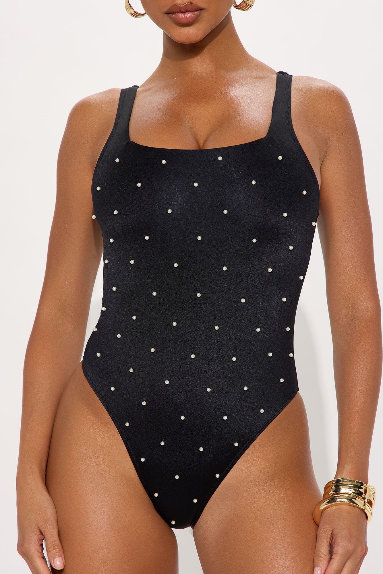 Found Pearls Low Back 1 Piece Swimsuit - Black Product Image