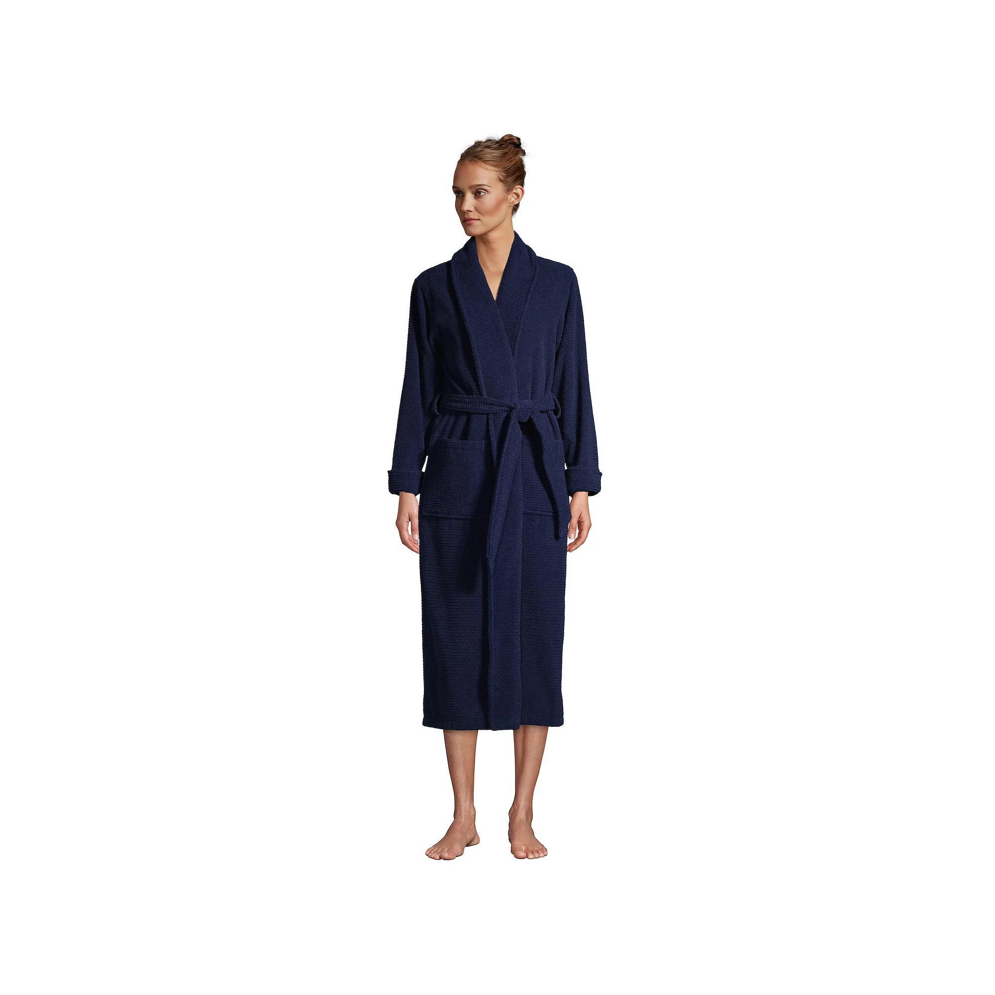 Petite Lands' End Cotton Terry Long Spa Bath Robe, Women's, Size: Small Petite, Deep  Blue Product Image