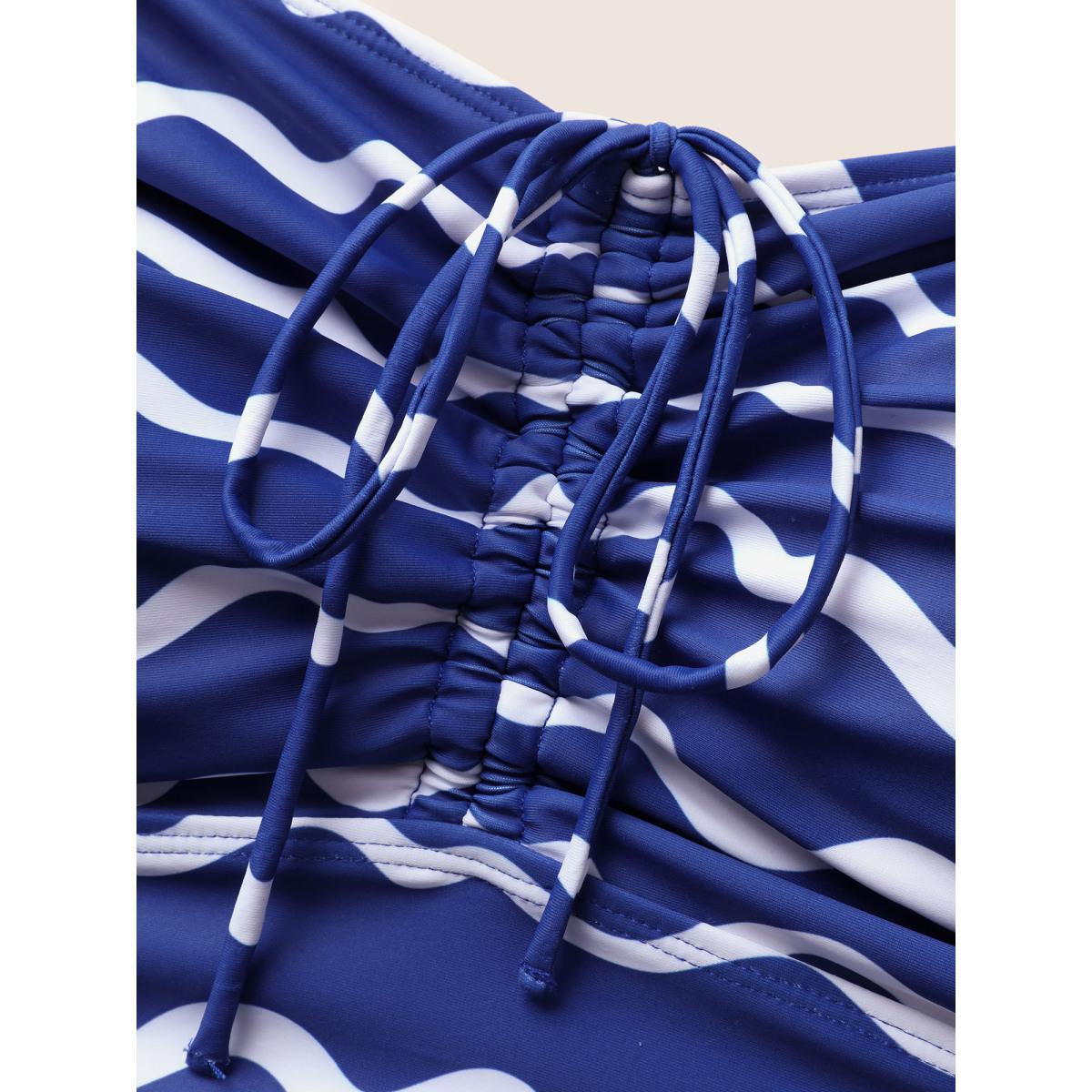 Plus Size Striped Drawstring Gathered One Piece Swimsuit Women's Swimwear Indigo Beach Gathered Curve Bathing Suits High stretch One Pieces BloomChic 22-24/3X Product Image