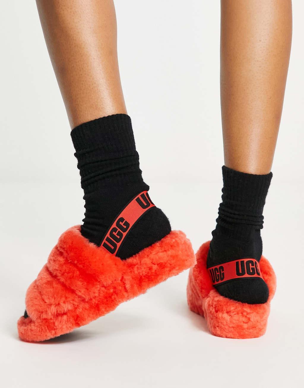UGG Fluff Yeah slides in hazard orange Product Image