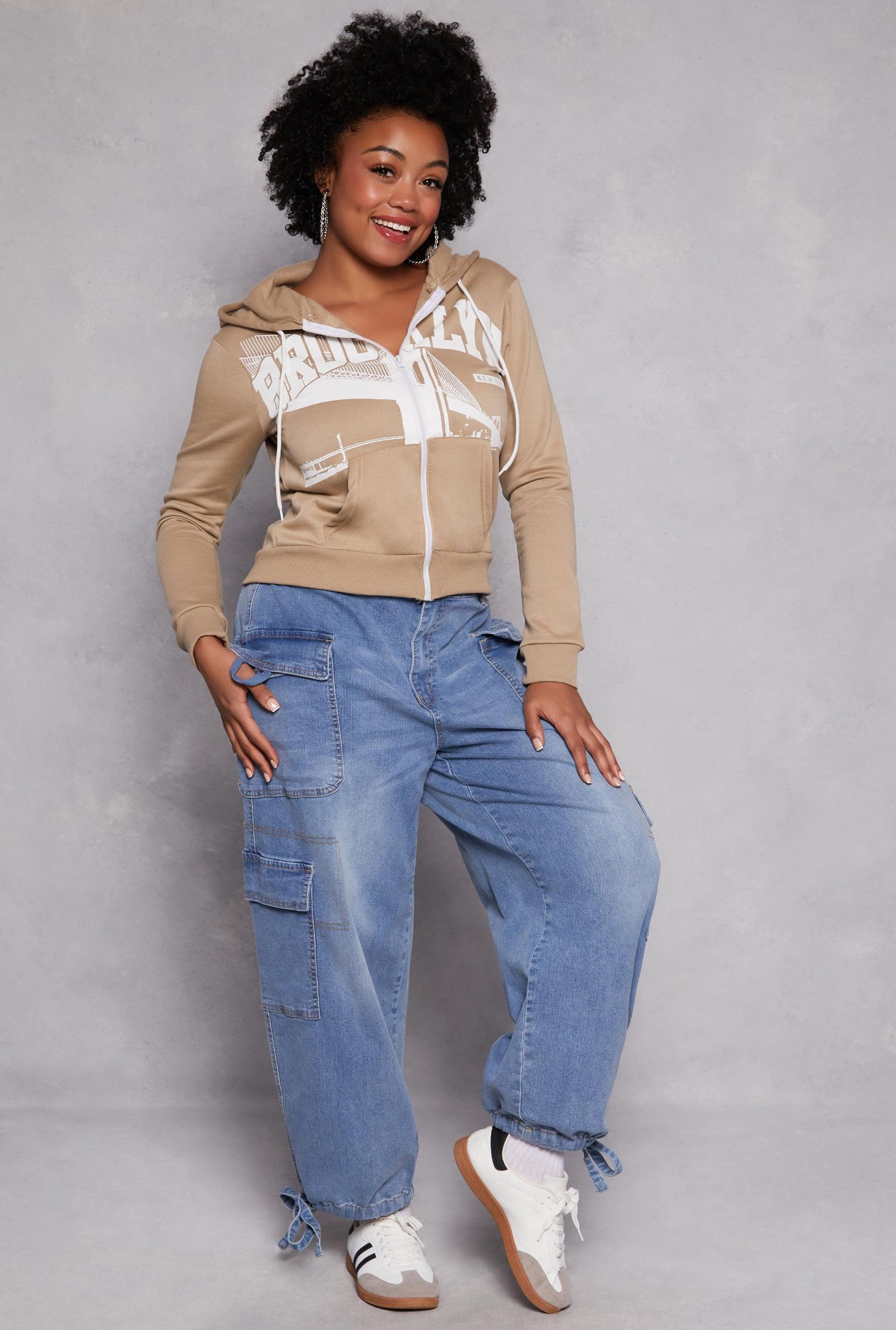 Womens Plus Size Brooklyn Graphic Zip Front Hoodie Product Image