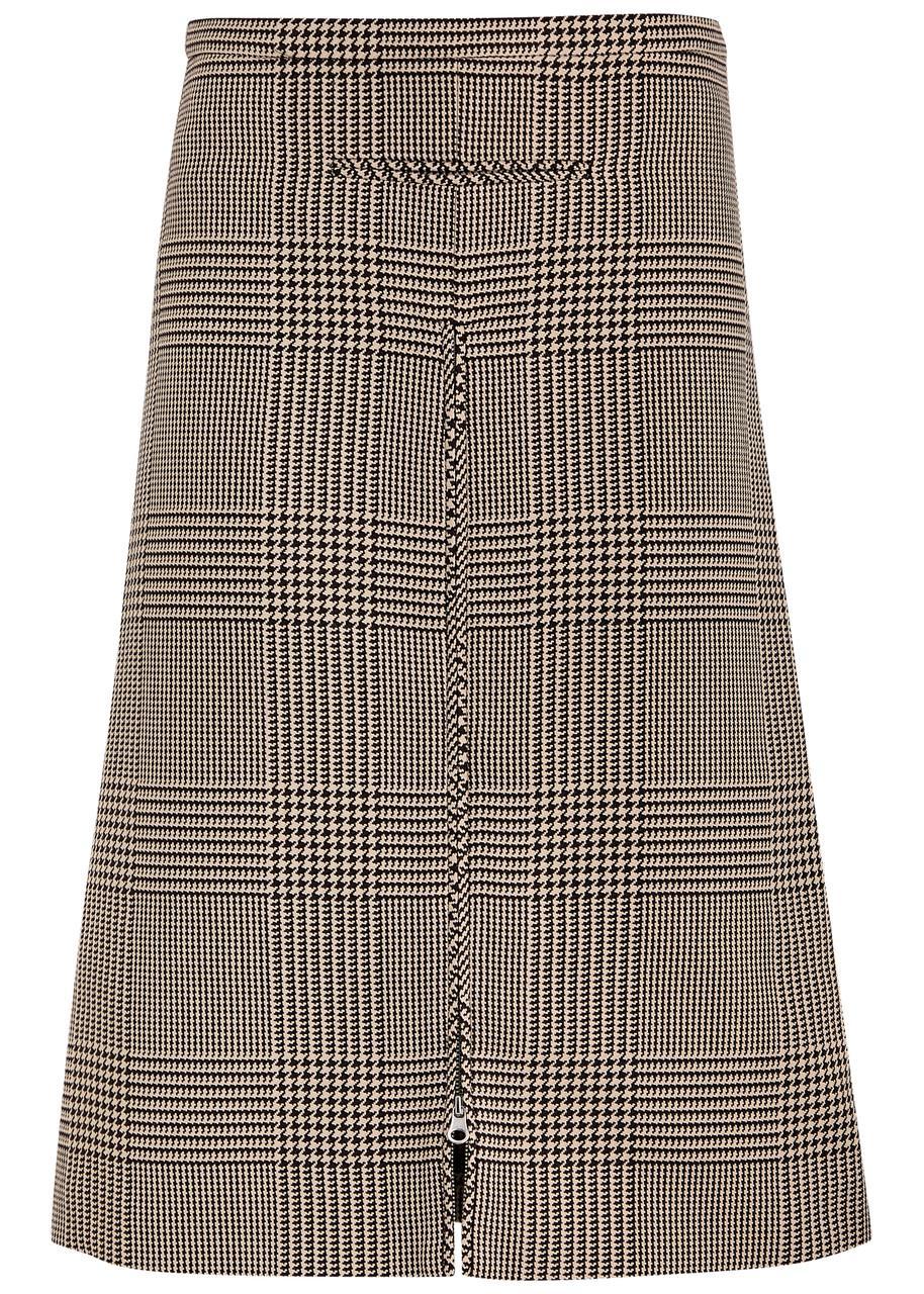 COURRÈGES Zipped Prince Of Wales Midi Skirt In Sand / Mud Brown Product Image