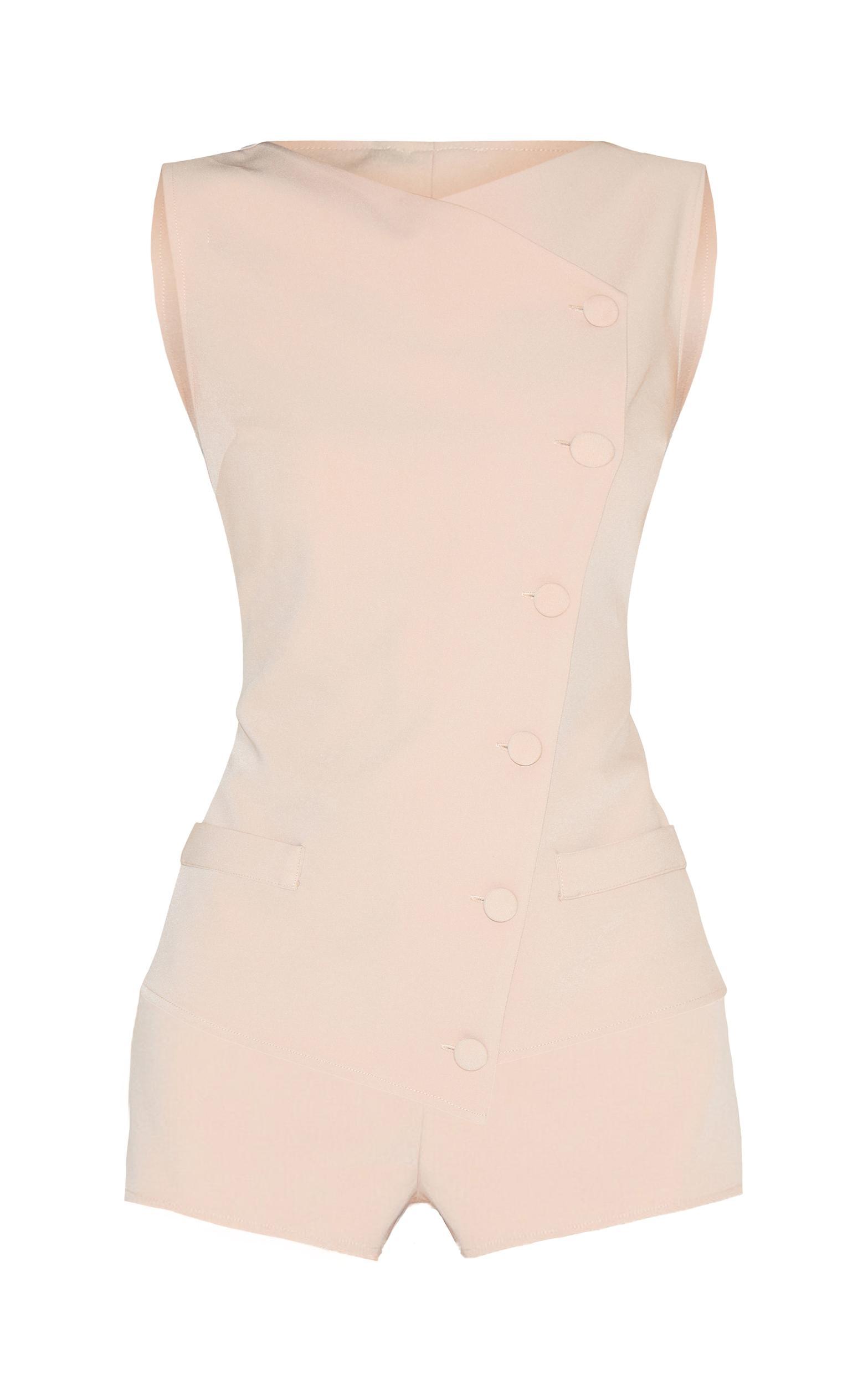 Sand Tailored Woven Asymmetric Button Detail Romper Product Image