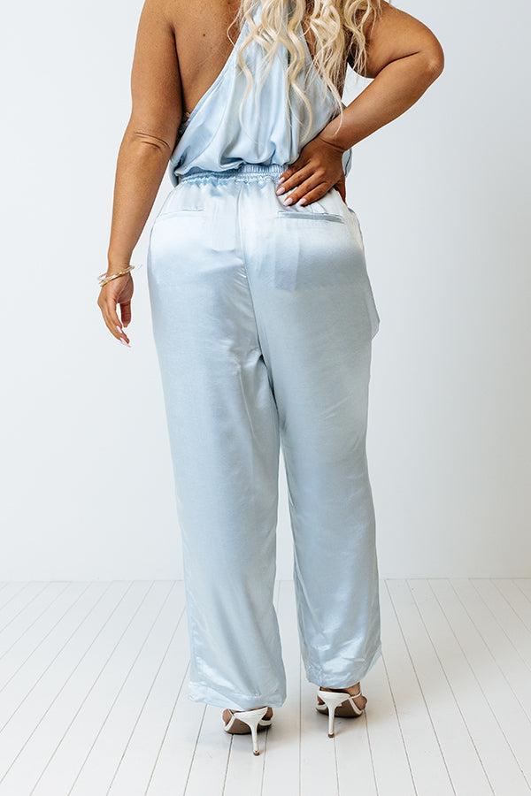 Go To Glam Satin Pants In Sky Blue Curves Product Image