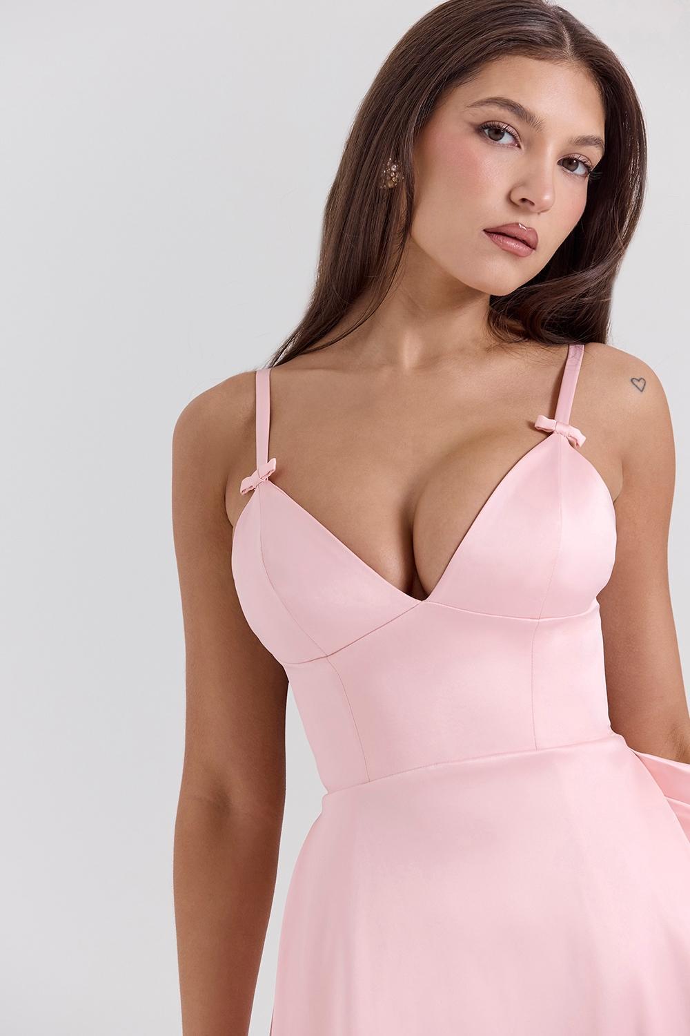 Tiffany  parisian pink satin a-line midi dress Product Image