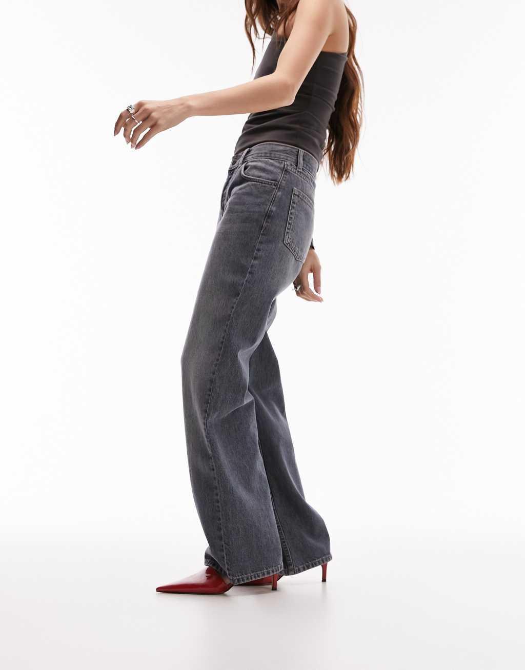 Topshop Ember low rise wide leg jeans in black  Product Image