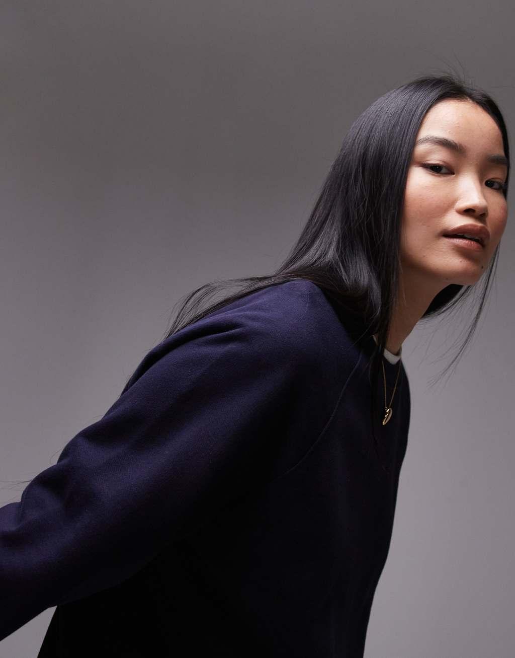 ARKET soft crew neck terry sweatshirt in dark blue Product Image