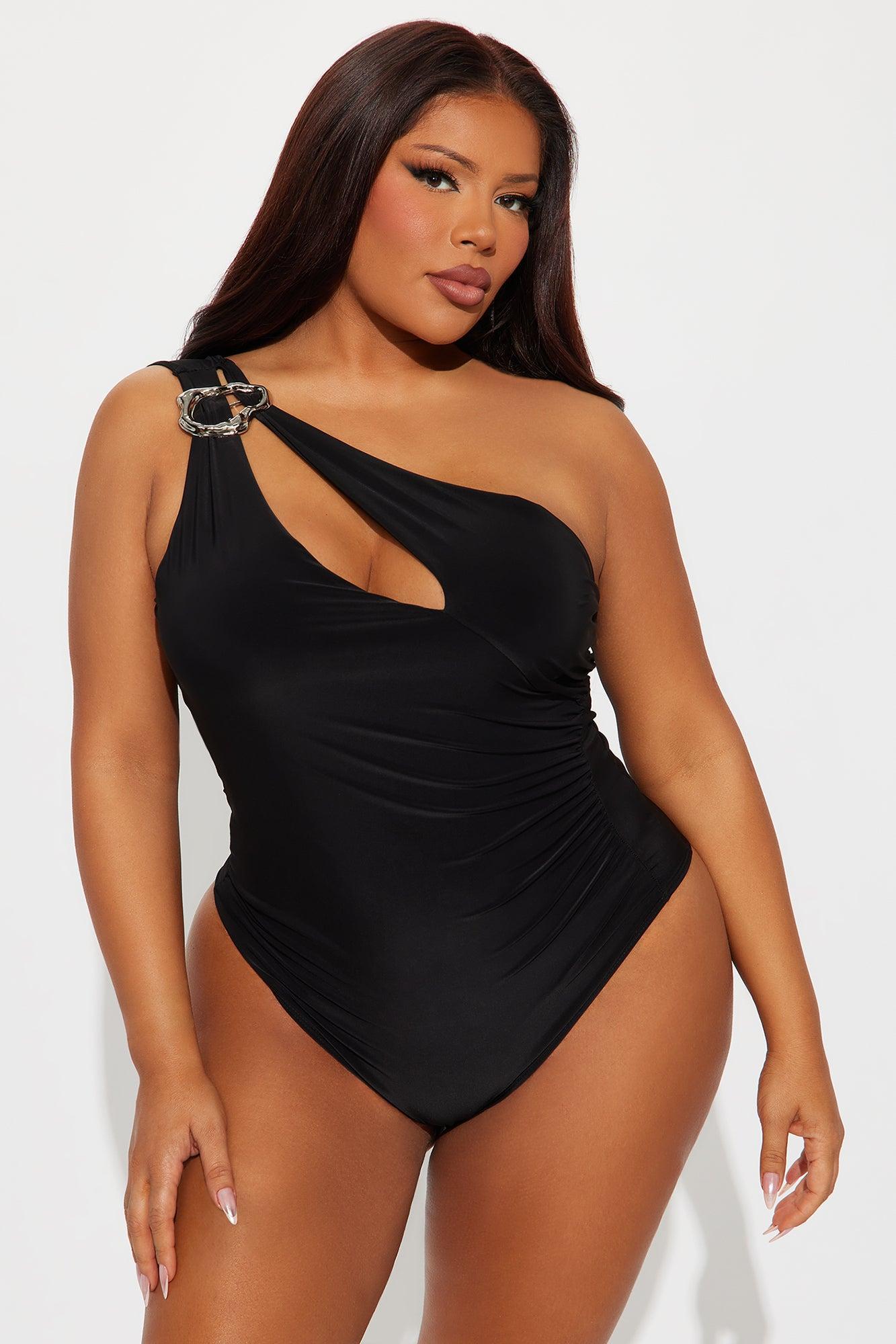 Ember One Shoulder Ruched Bodysuit - Black Product Image