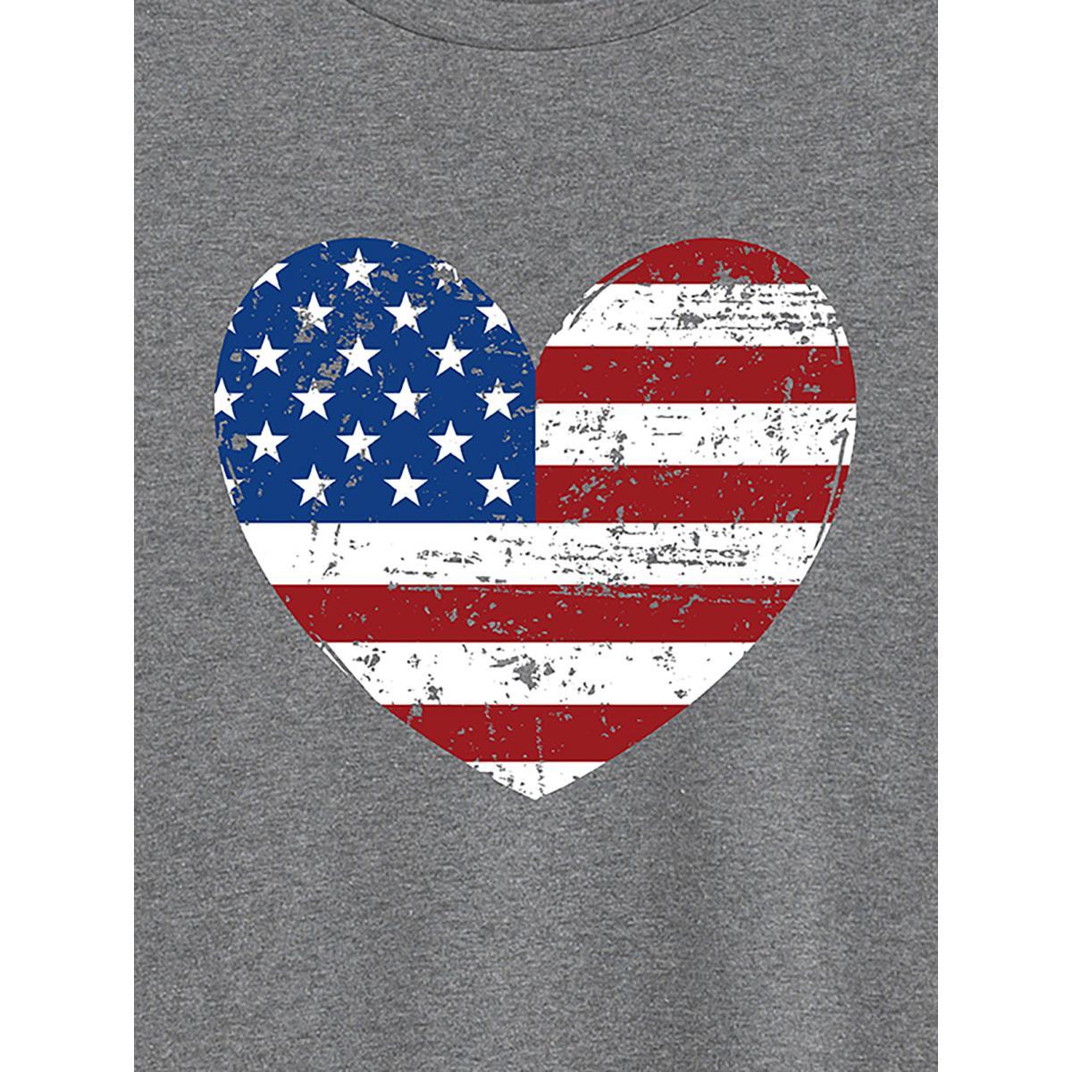 Plus Size Blue and Red Heart Crew Neck T-Shirt DarkGray Women Non Country Round Neck Everyday-Casual T-shirts BloomChic 28/5X Product Image