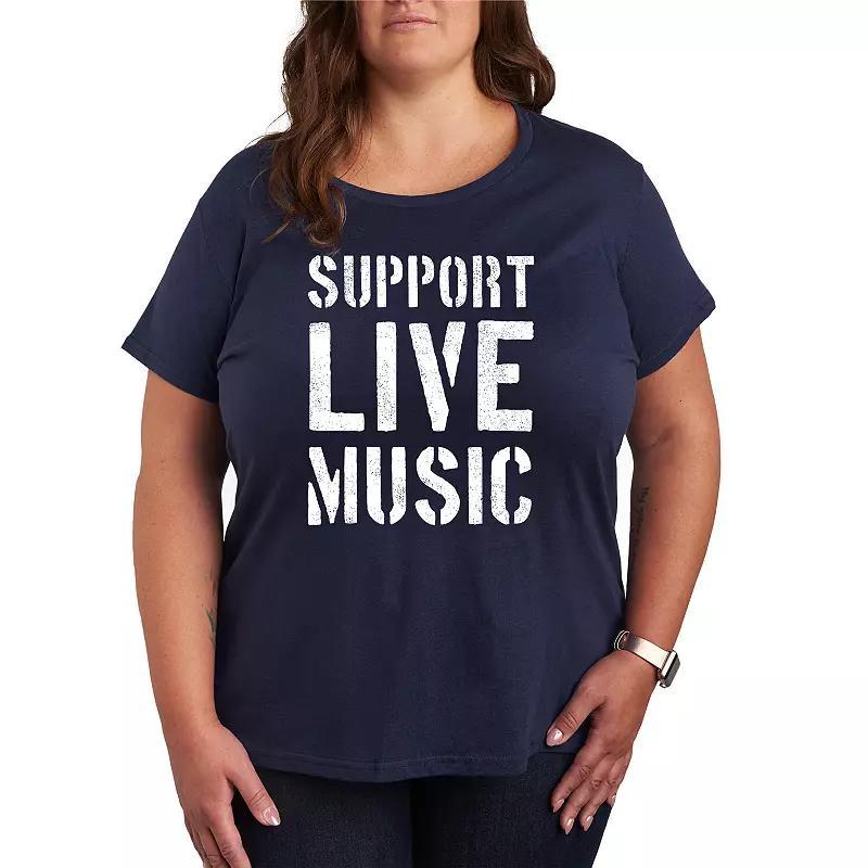 Plus Support Live Music Graphic Tee, Womens Grey Blue Product Image