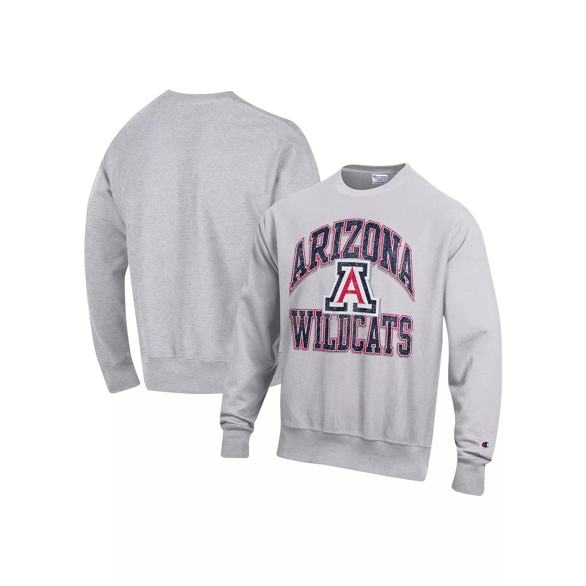 Men's Champion Heather Gray Arizona Wildcats Vault Late Night Reverse Weave Pullover Sweatshirt, Size: XL, Grey Product Image