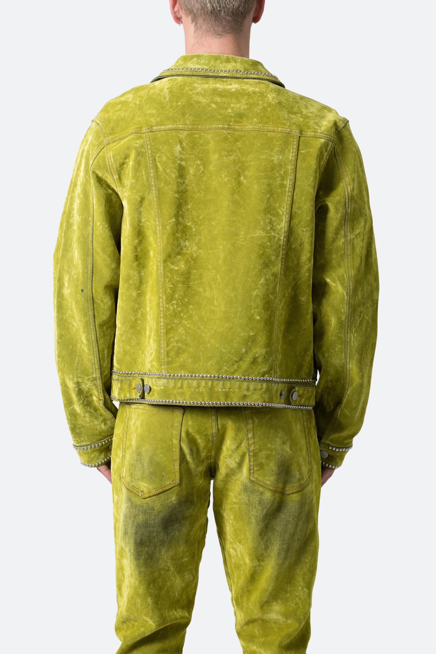 Studded Suede Denim Jacket - Green Product Image