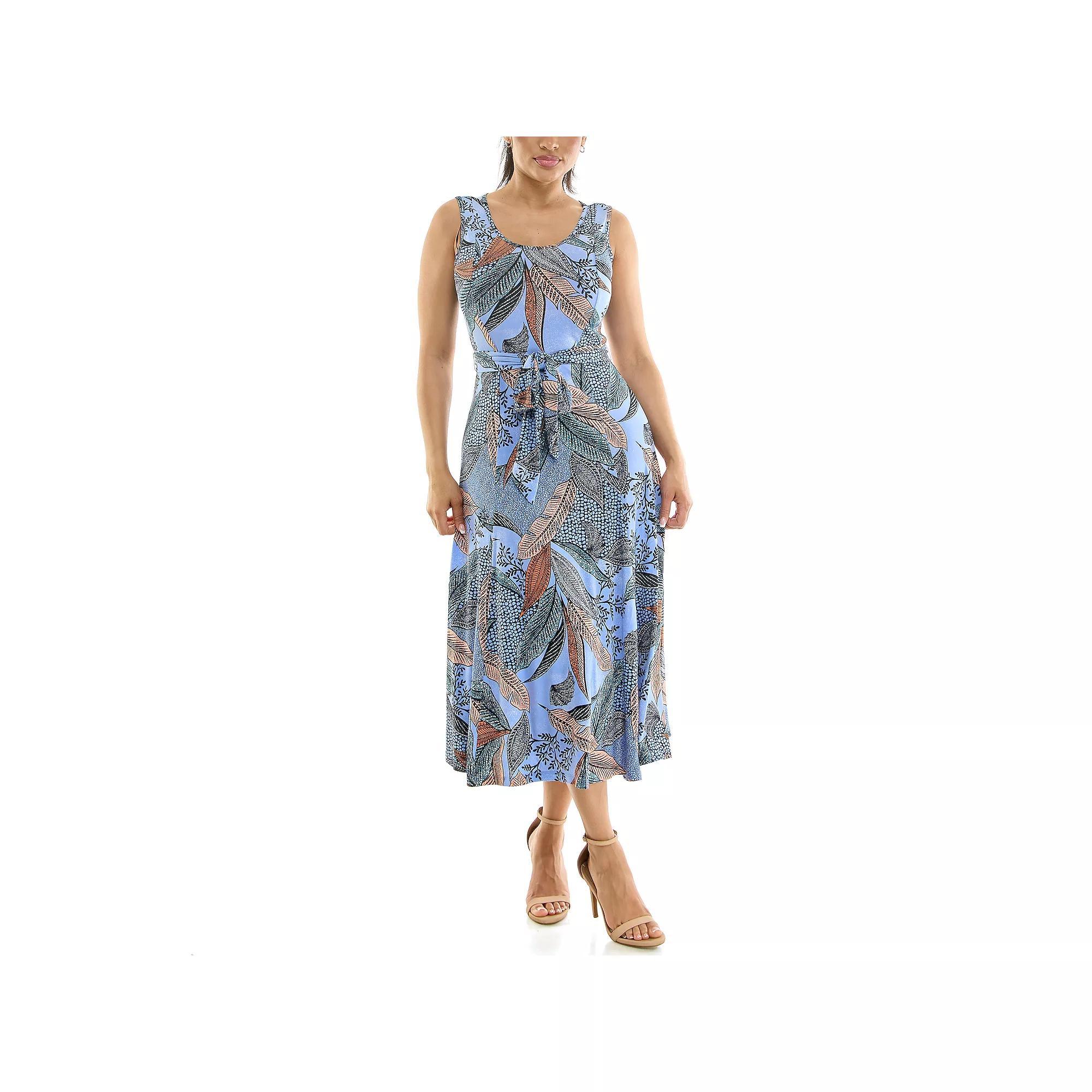 Women's Nina Leonard Belted Sleeveless Print Midi Dress, Size: XL, Brown Team Product Image