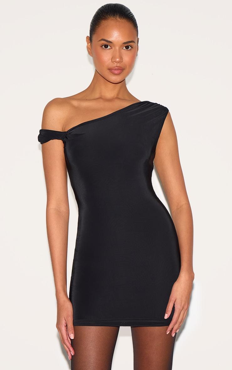 Black Double Layer Slinky Twist Bodycon Dress Product Image