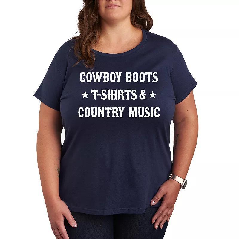 Plus Cowboy Boots And Music Graphic Tee, Womens Grey Red Product Image