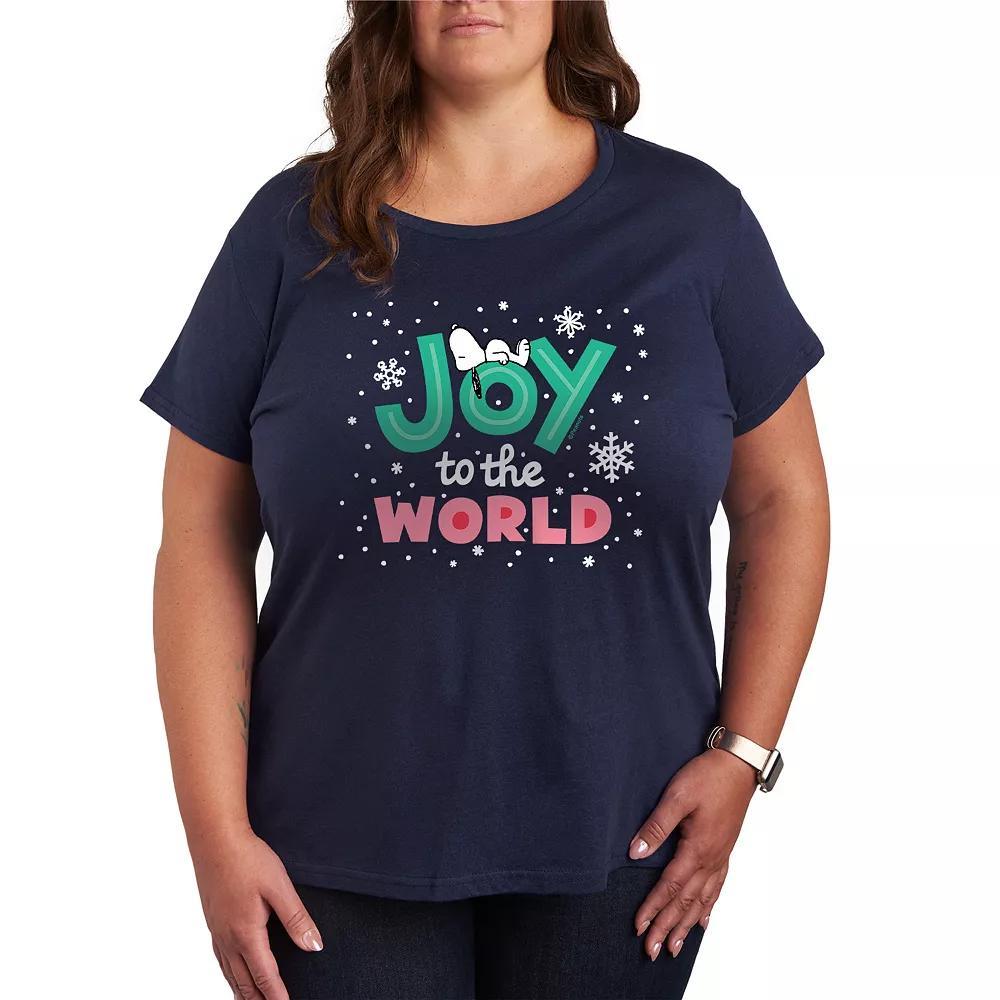 Plus Size Peanuts Snoopy Joy To The World Graphic Tee, Womens Blue Product Image