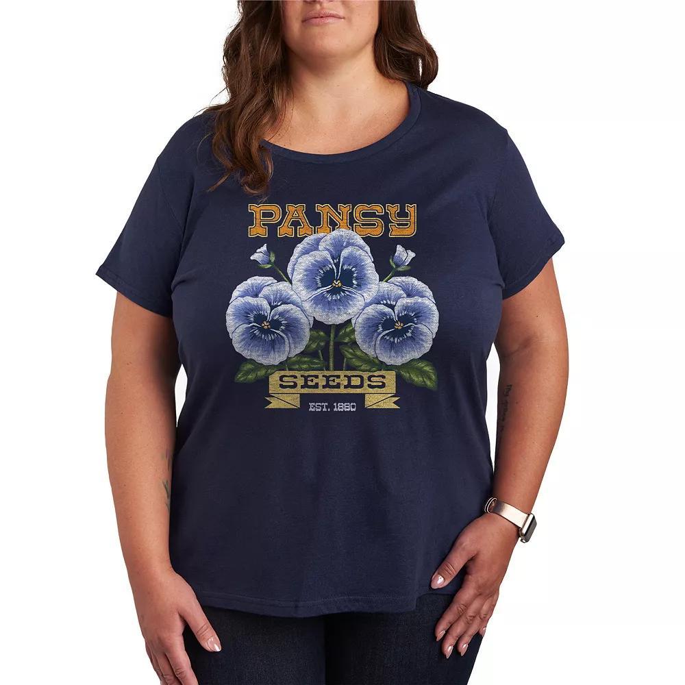 Plus Size Pansy Seeds Graphic Tee, Womens Blue Product Image