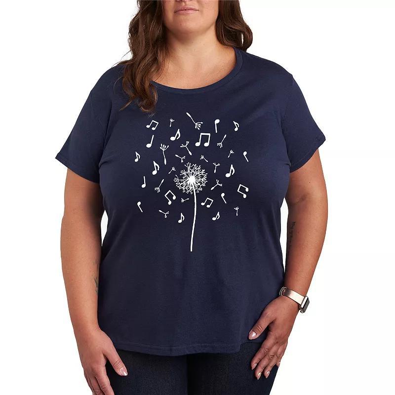 Plus Music Note Dandelion Graphic Tee, Womens Blue Product Image