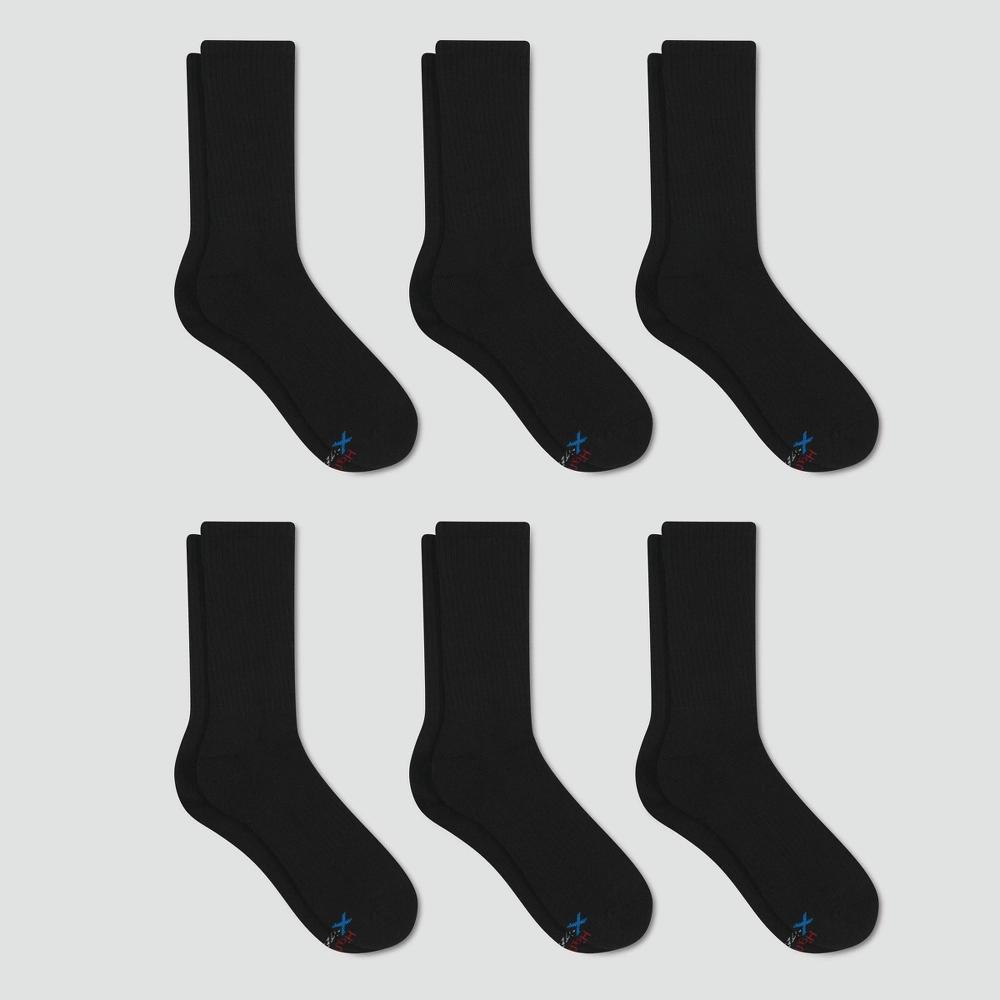 Men's Big & Tall Hanes Premium Performance Cushioned Crew Socks 6pk - Black 12-14: Moisture Wicking, Breathable, Ribbed Product Image