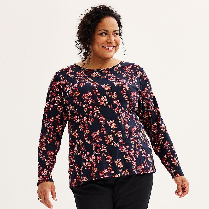 Plus Size Croft & Barrow Essential Crewneck Long Sleeve Tee, Womens Product Image