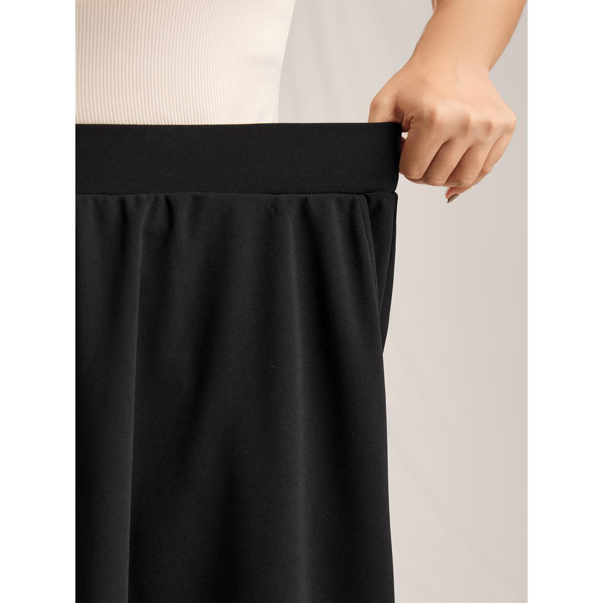 Plus Size Plain Pleated Lace Hem Midi Skirt Women Black Formal See through Bodycon Low stretch Slanted pocket Party Skirts BloomChic 30/6X Product Image