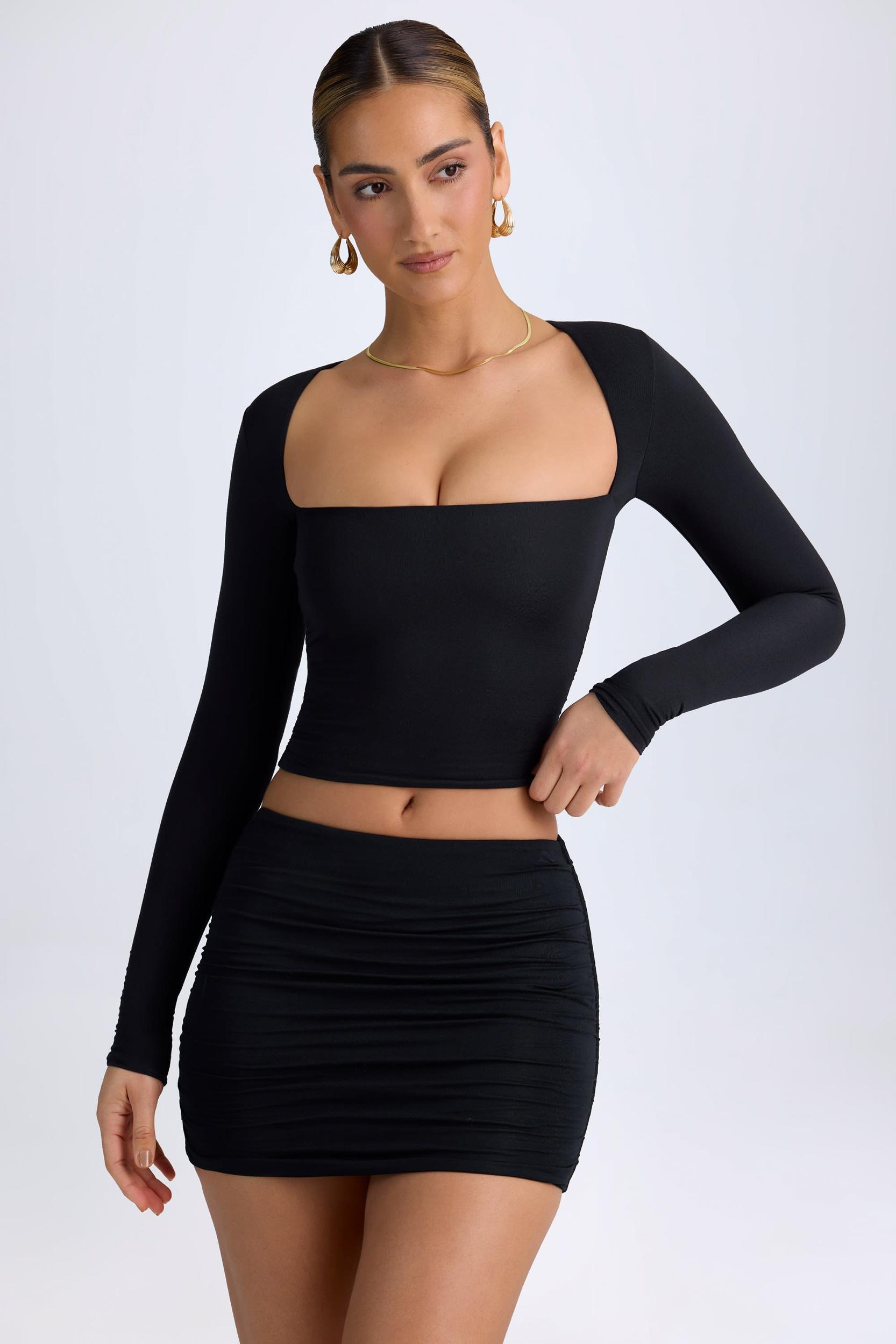 Modal Halterneck Ruched Top in Black Product Image