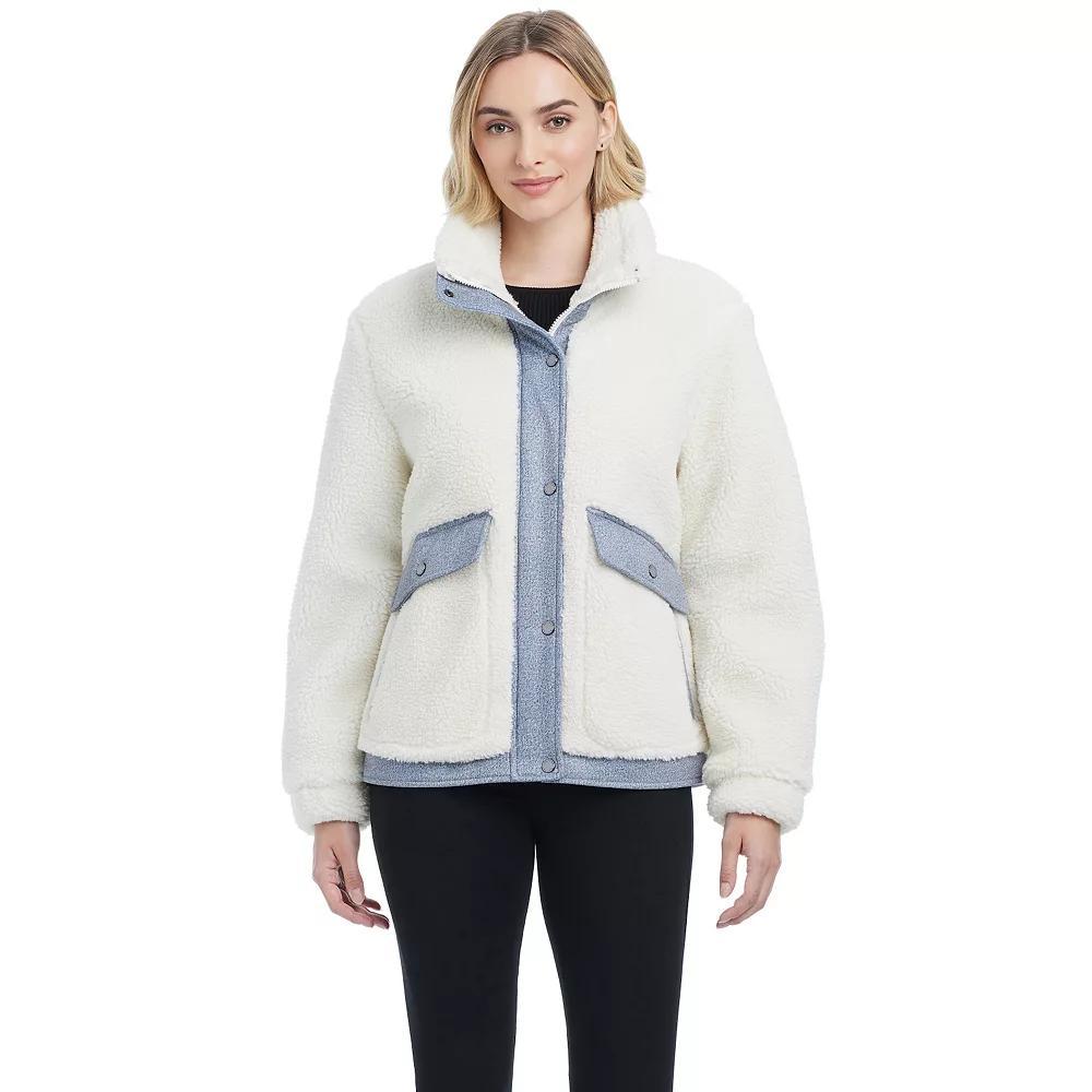 Womens Modern Supply by Sanctuary Sherpa Bomber Jacket Blue Wash Product Image
