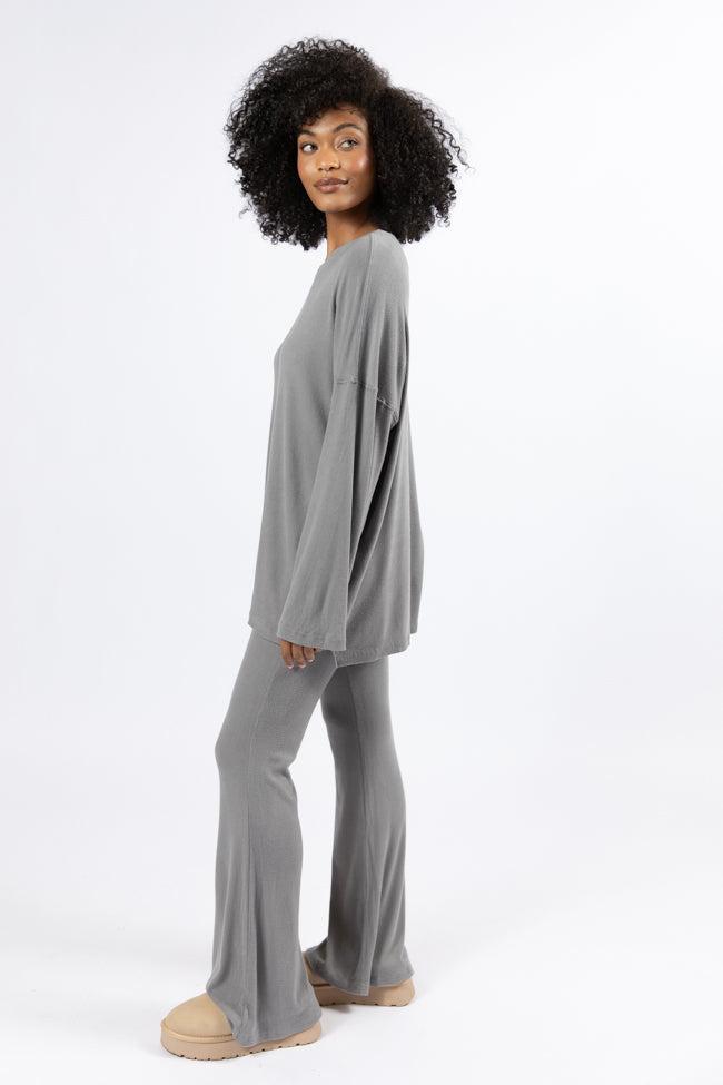 The Perfect Charcoal Brushed Rib Flare Pants Set FINAL SALE Product Image