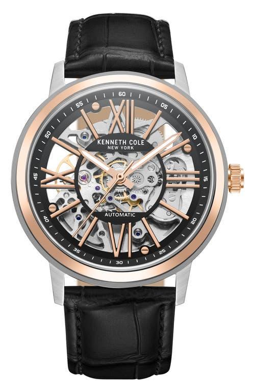 Kenneth Cole New York Mens Automatic Two-Tone Case Black Leather Strap Watch Product Image