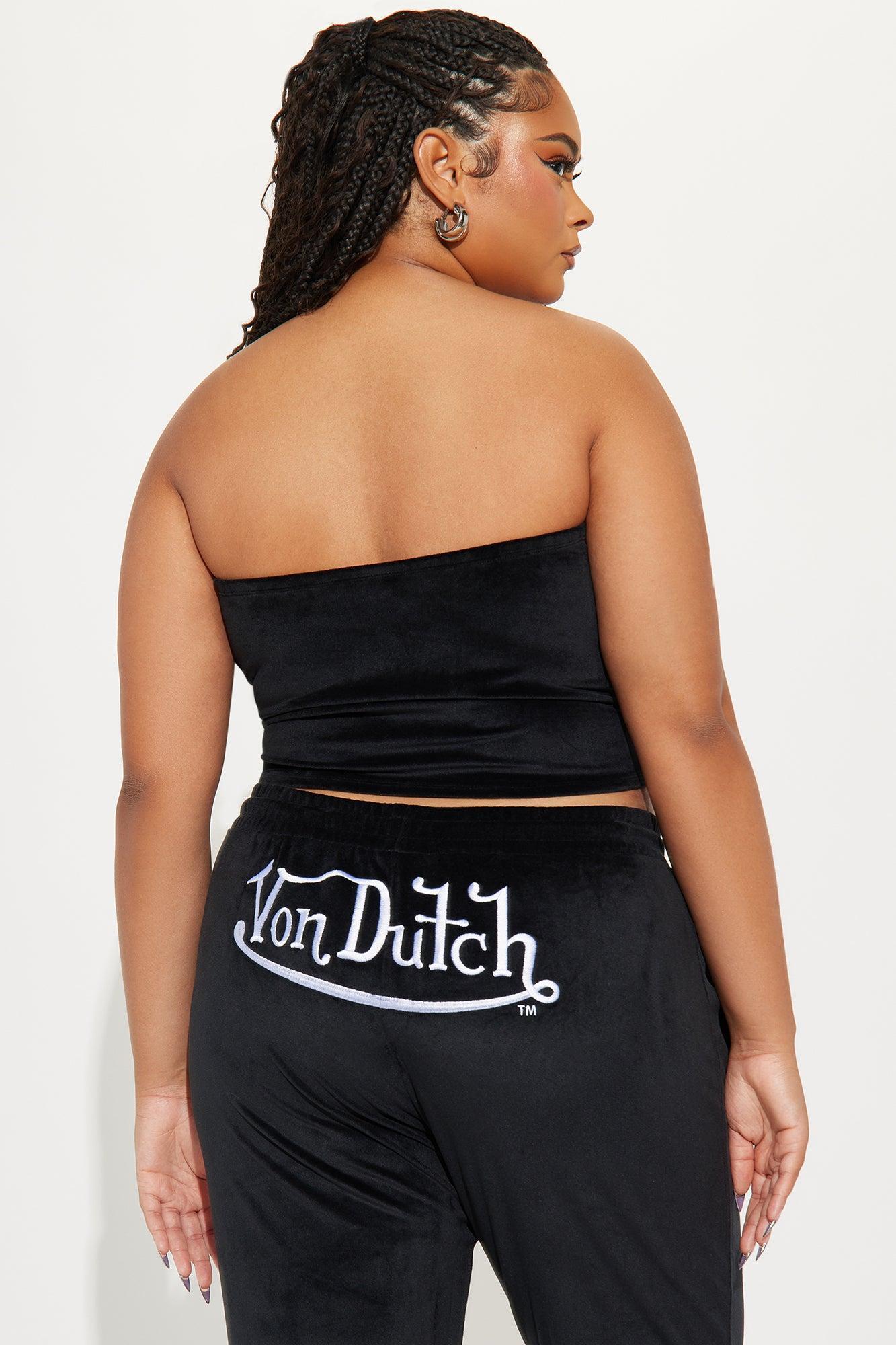Von Dutch Velour Tube Top - Black/White Product Image