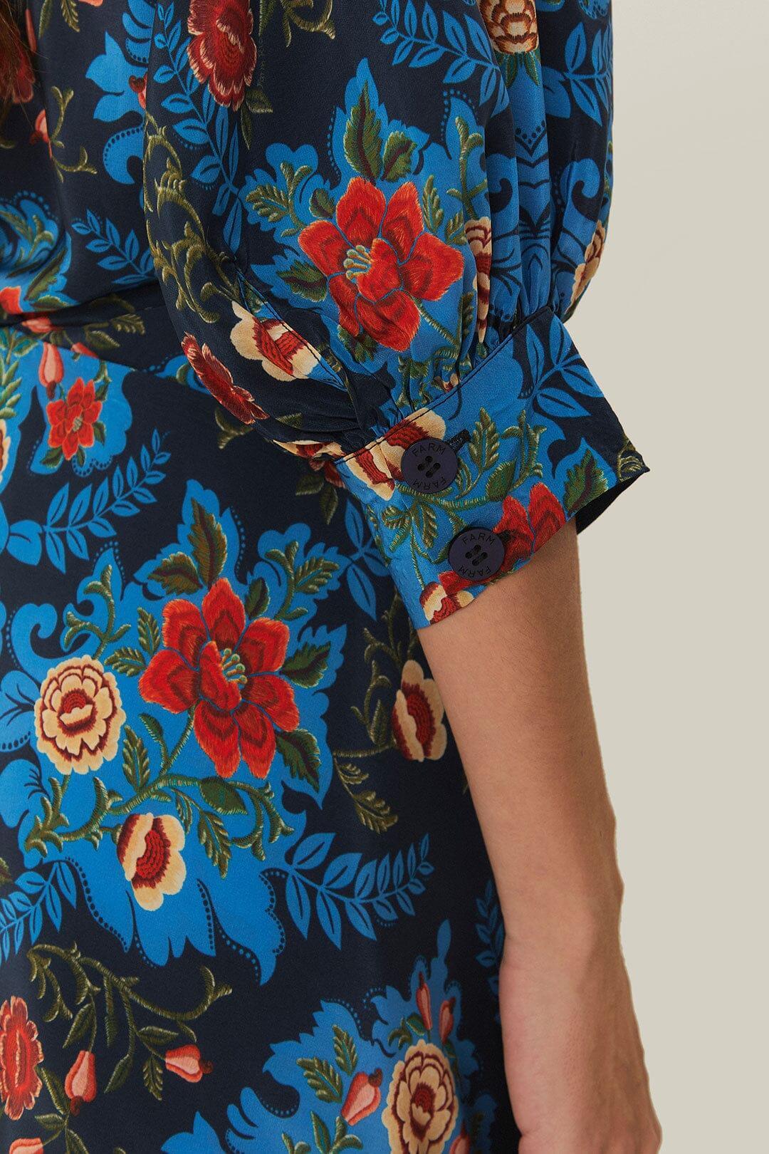 Blue Arabesque Floral Midi Dress, ARABESQUE FLORAL BLUE / XXS Product Image