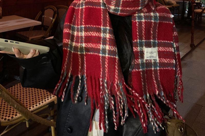 Plaid Applique Fringed Scarf Product Image