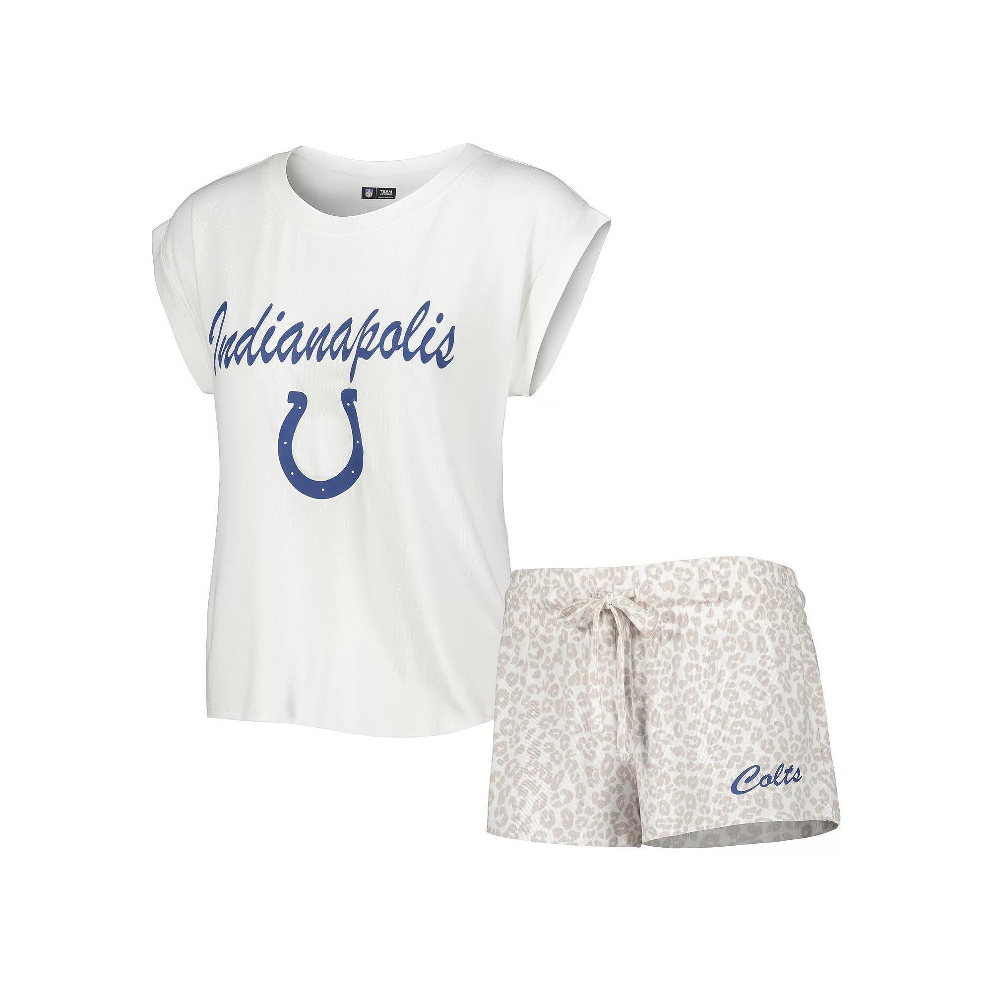 Women's Concepts Sport White/Cream Indianapolis Colts Montana Knit T-Shirt & Shorts Sleep Set, Size: Large Product Image