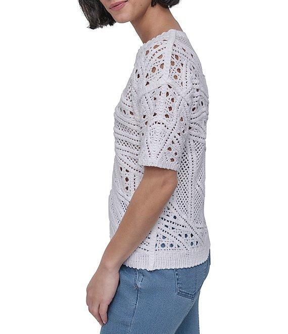 DKNY By Donna Karan Cotton Crochet Crew Neck Short Sleeve Top Product Image