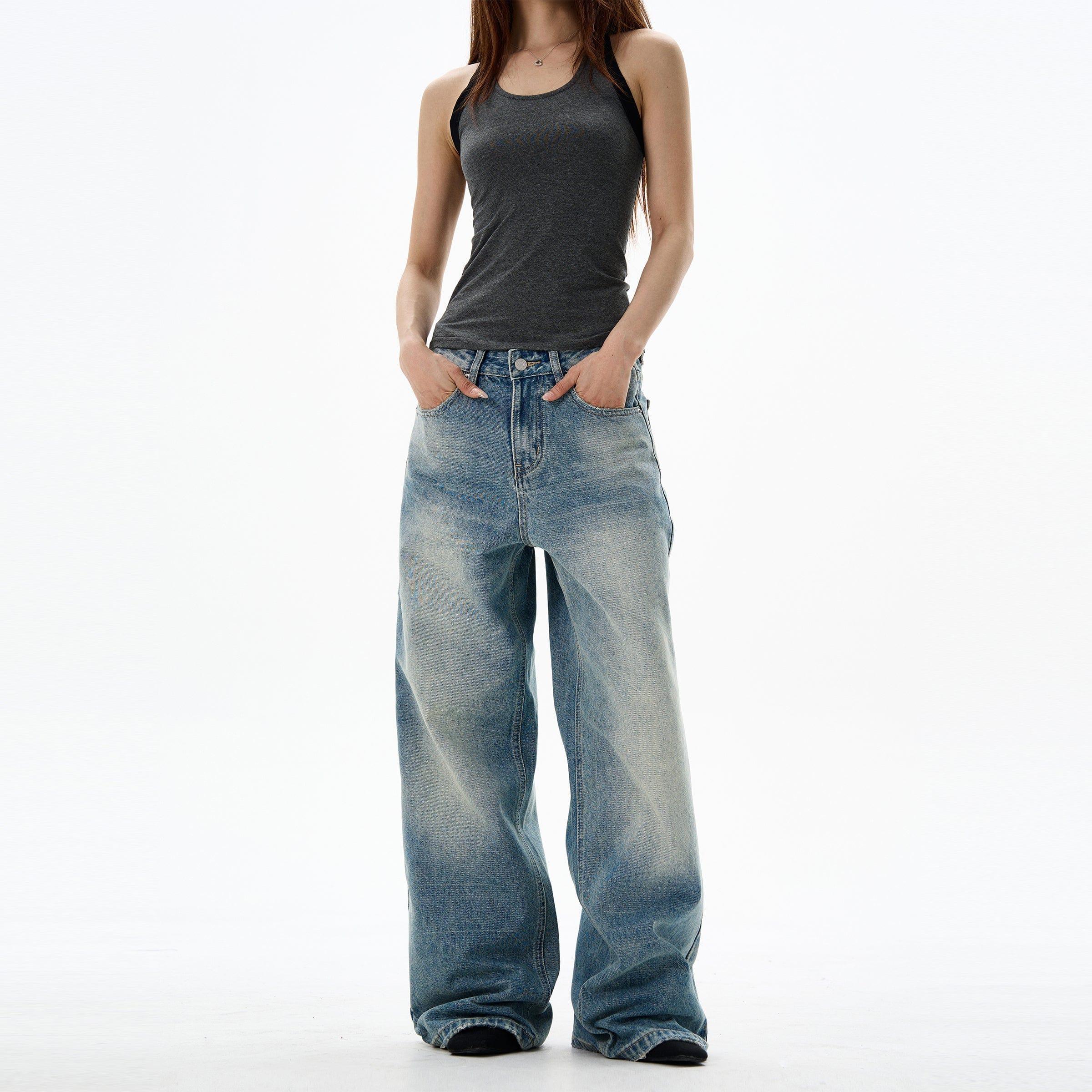 RT No. 12685 WASHED BLUE DENIM STRAIGHT JEANS Product Image