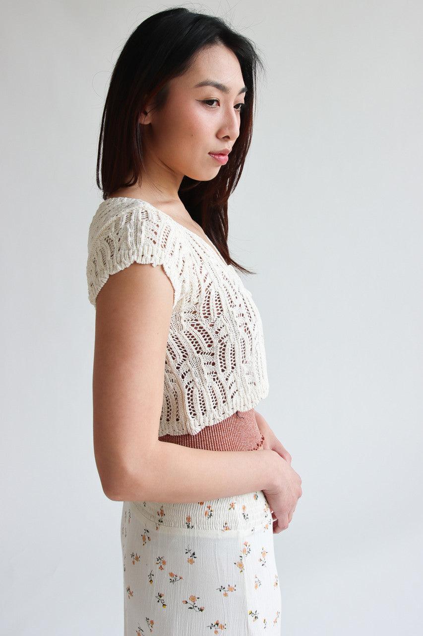 Short Sleeve Tie Front Lacy Knit Cardigan Product Image