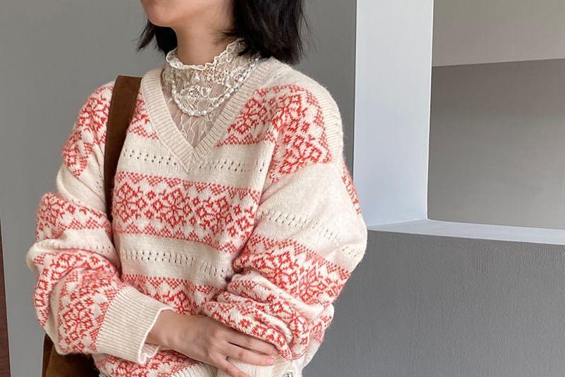 V-Neck Patterned Sweater Product Image
