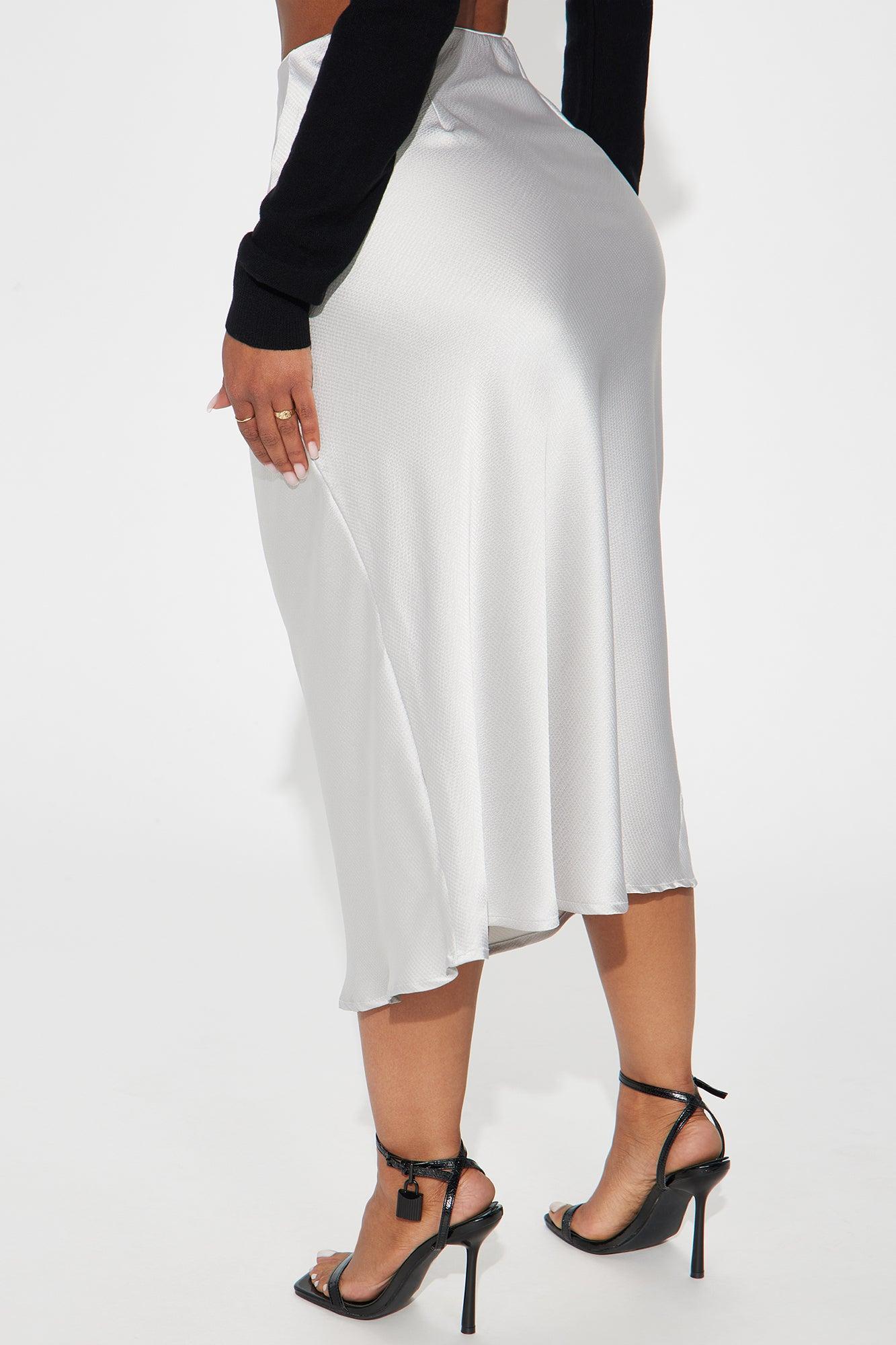 Emmelina Satin Midi Skirt - Silver Product Image