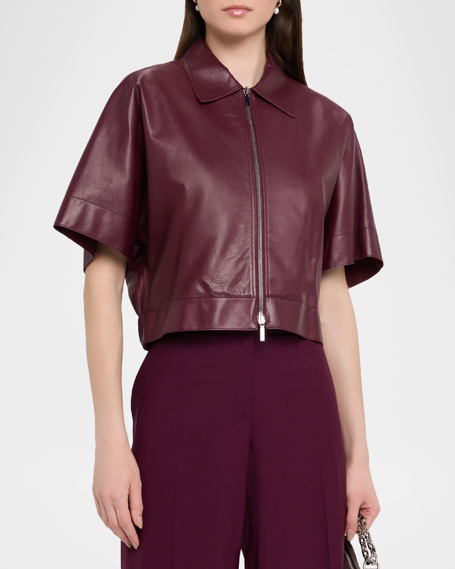 Cropped Short-Sleeve Leather Jacket Product Image