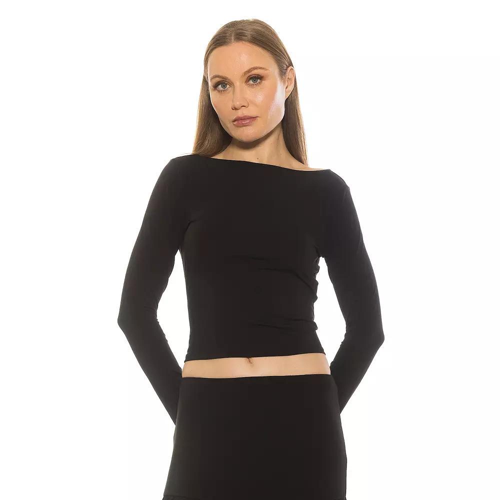 Women's ALEXIA ADMOR Dahlia Boatneck Long Sleeve Shirt, Size: Medium, Black Product Image