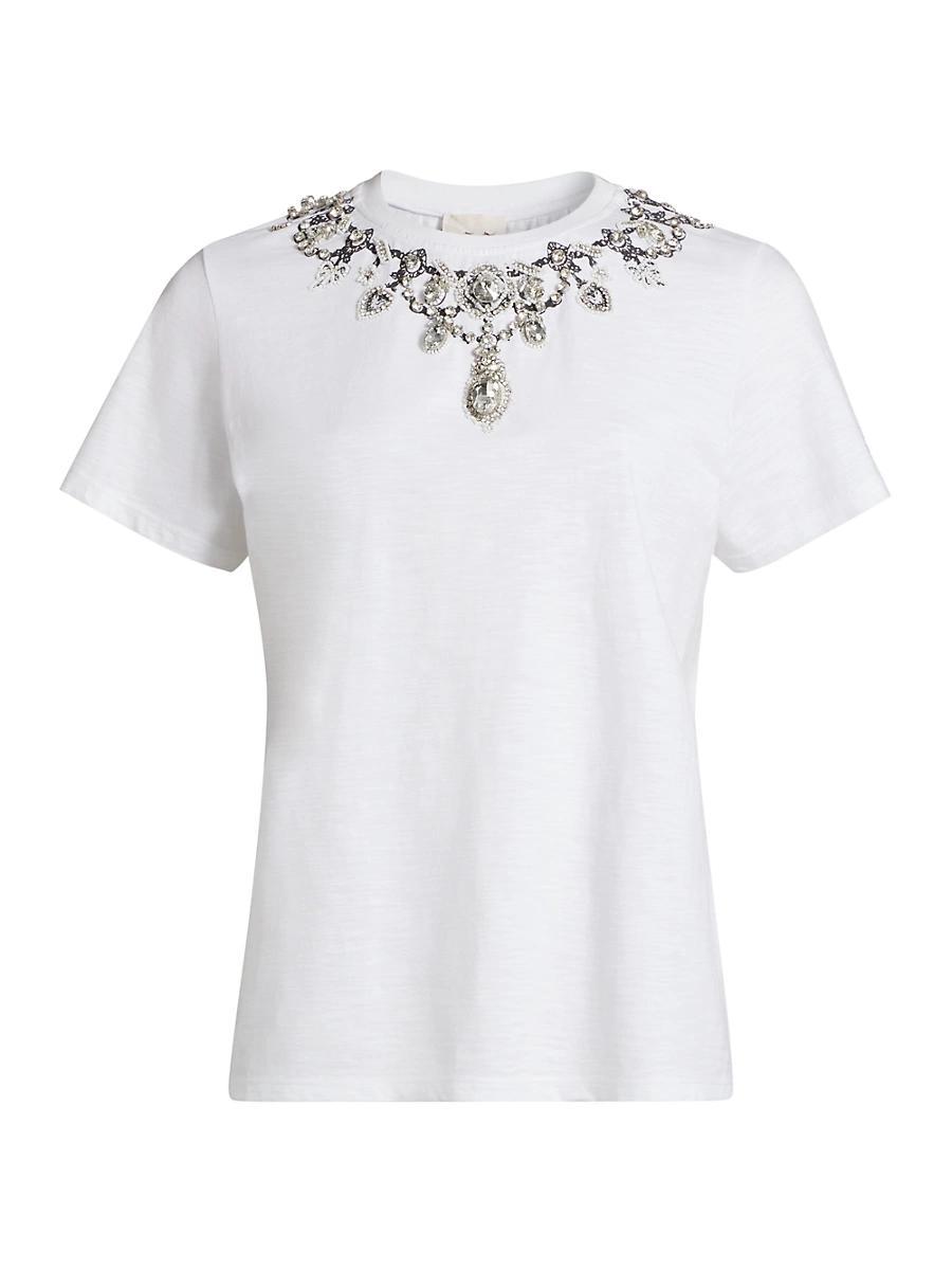 Womens Crystal-Embellished Cotton T-Shirt Product Image
