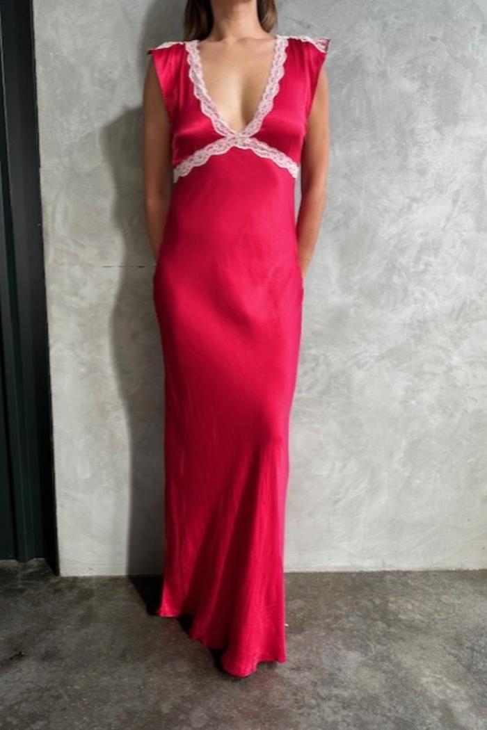 Satin Lace Trim Maxi Product Image